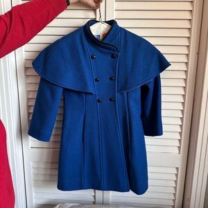 Vintage 1980s Rothschild Girls Wool Cape Coat | Blue Dress Coat | Size 6